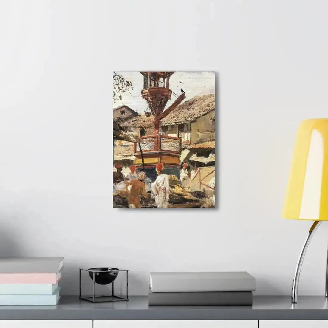 Edwin Lord Weeks (1849-1903) Birdhouse and Market - Ahmedabad, India - c1887-1892 - Canvas Wall Art - The Sticker Space