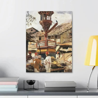 Edwin Lord Weeks (1849-1903) Birdhouse and Market - Ahmedabad, India - c1887-1892 - Canvas Wall Art - The Sticker Space