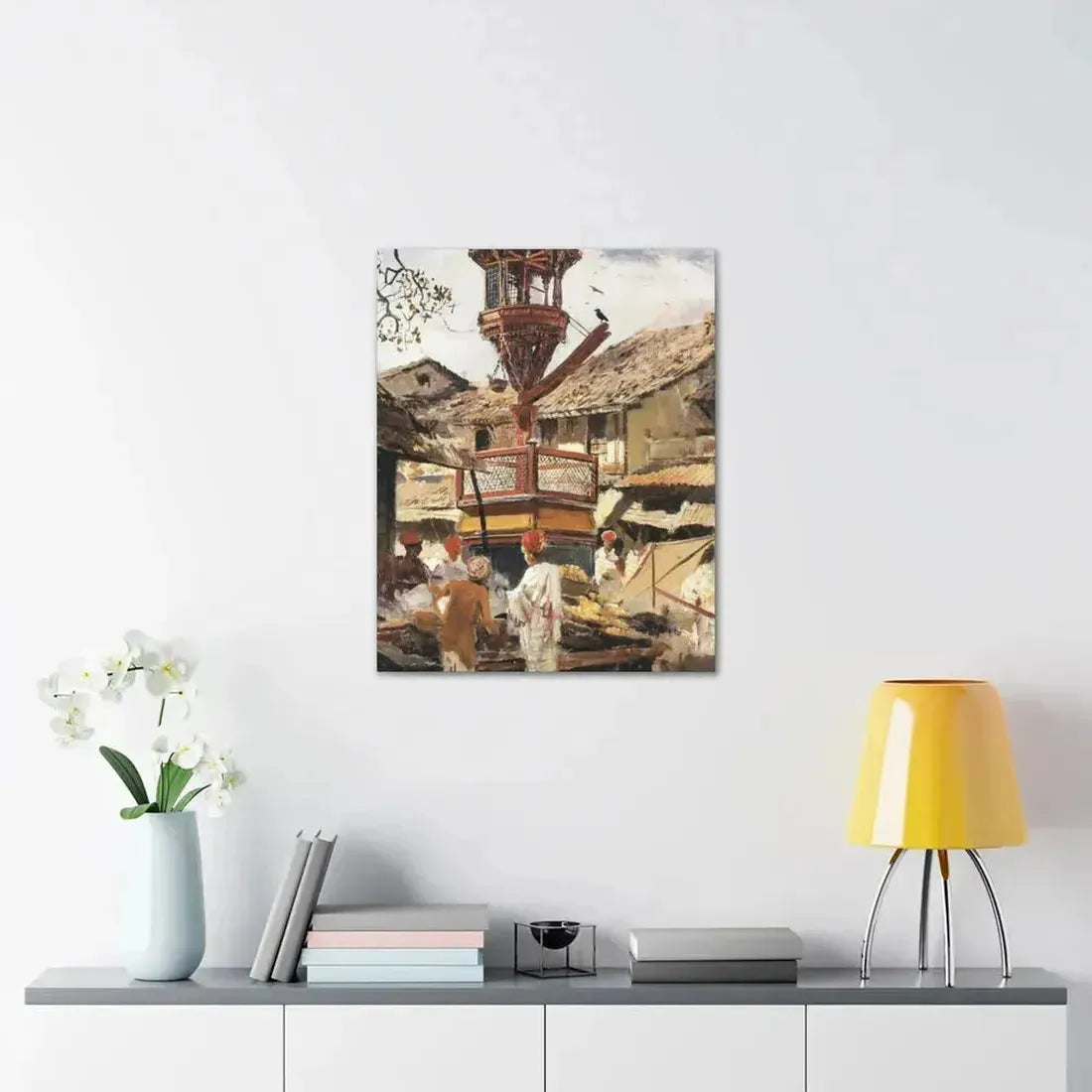 Edwin Lord Weeks (1849-1903) Birdhouse and Market - Ahmedabad, India - c1887-1892 - Canvas Wall Art - The Sticker Space
