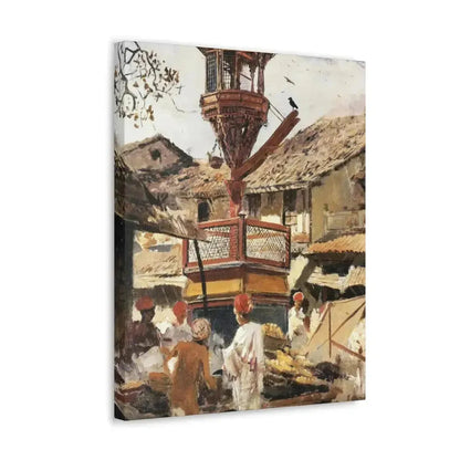 Edwin Lord Weeks (1849-1903) Birdhouse and Market - Ahmedabad, India - c1887-1892 - Canvas Wall Art - The Sticker Space