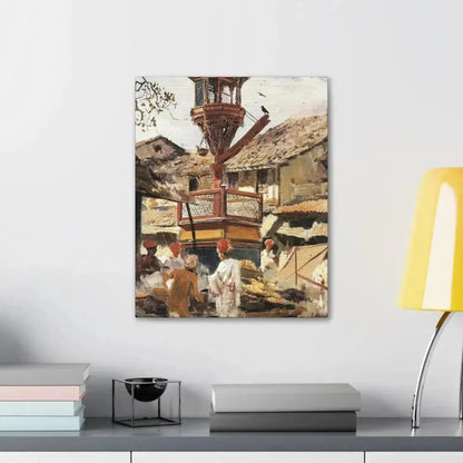 Edwin Lord Weeks (1849-1903) Birdhouse and Market - Ahmedabad, India - c1887-1892 - Canvas Wall Art - The Sticker Space
