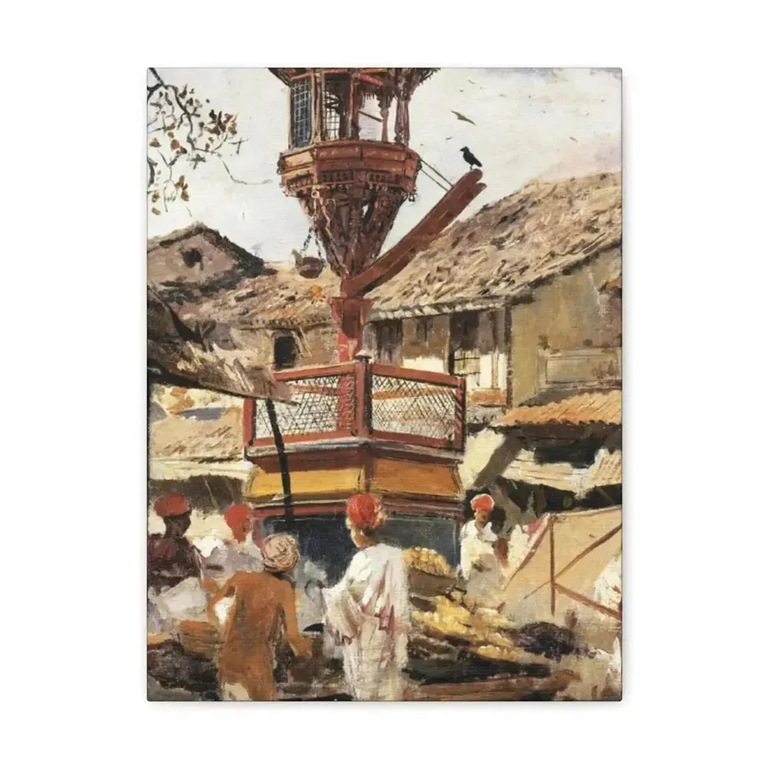 Edwin Lord Weeks (1849-1903) Birdhouse and Market - Ahmedabad, India - c1887-1892 - Canvas Wall Art - The Sticker Space