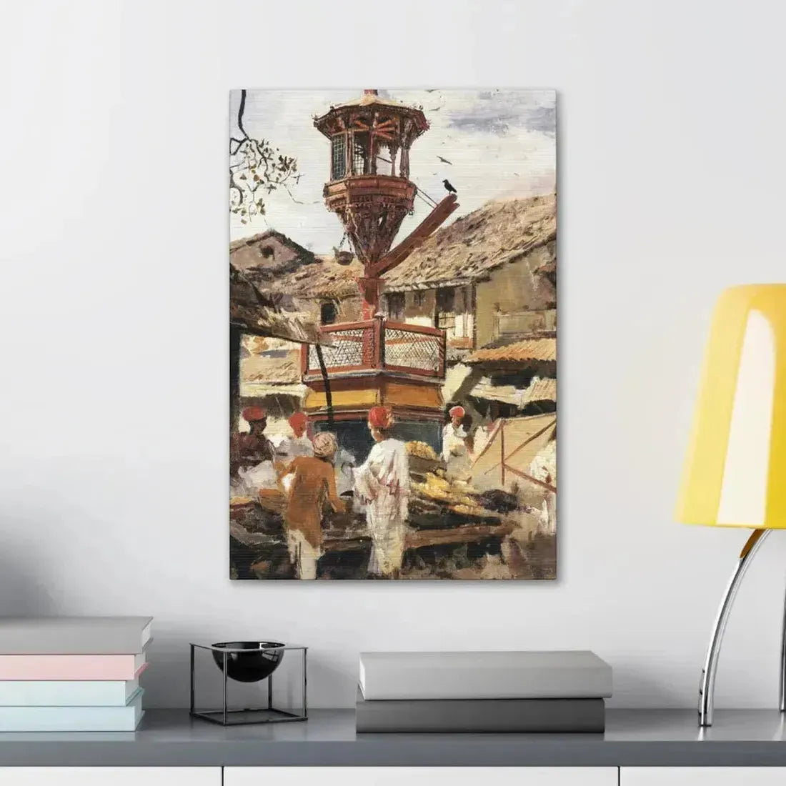 Edwin Lord Weeks (1849-1903) Birdhouse and Market - Ahmedabad, India - c1887-1892 - Canvas Wall Art - The Sticker Space