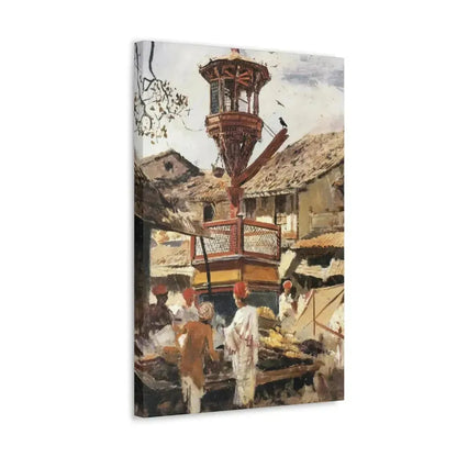Edwin Lord Weeks (1849-1903) Birdhouse and Market - Ahmedabad, India - c1887-1892 - Canvas Wall Art - The Sticker Space
