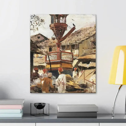 Edwin Lord Weeks (1849-1903) Birdhouse and Market - Ahmedabad, India - c1887-1892 - Canvas Wall Art - The Sticker Space