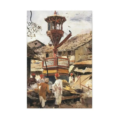 Edwin Lord Weeks (1849-1903) Birdhouse and Market - Ahmedabad, India - c1887-1892 - Canvas Wall Art - The Sticker Space