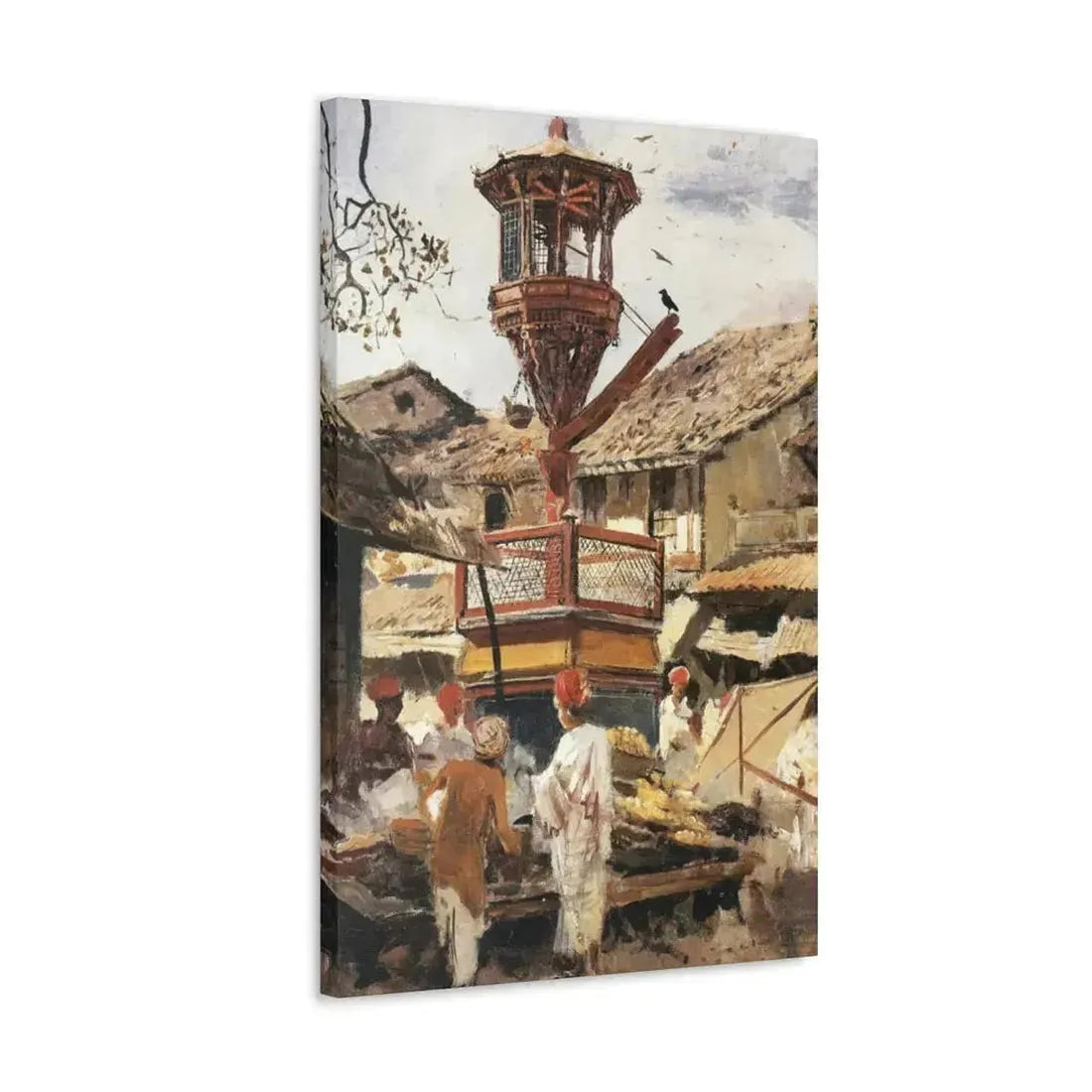 Edwin Lord Weeks (1849-1903) Birdhouse and Market - Ahmedabad, India - c1887-1892 - Canvas Wall Art - The Sticker Space