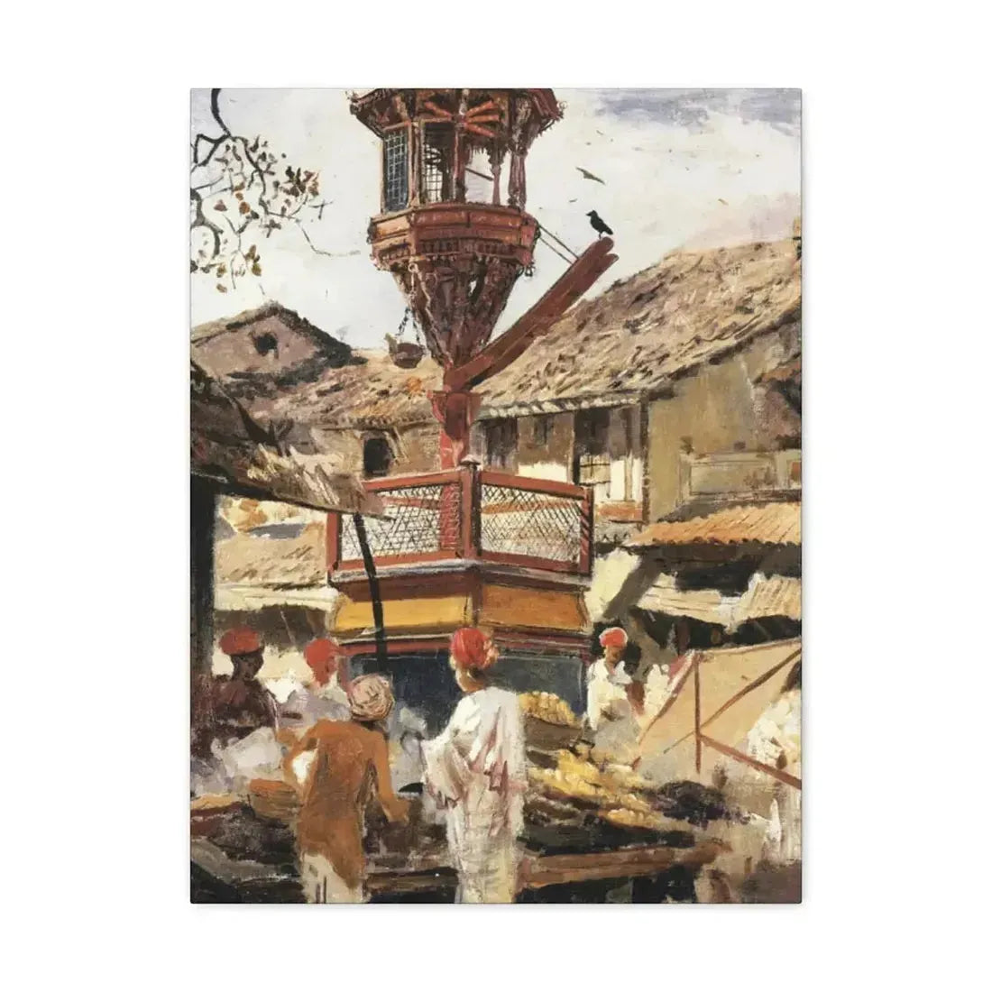 Edwin Lord Weeks (1849-1903) Birdhouse and Market - Ahmedabad, India - c1887-1892 - Canvas Wall Art - The Sticker Space