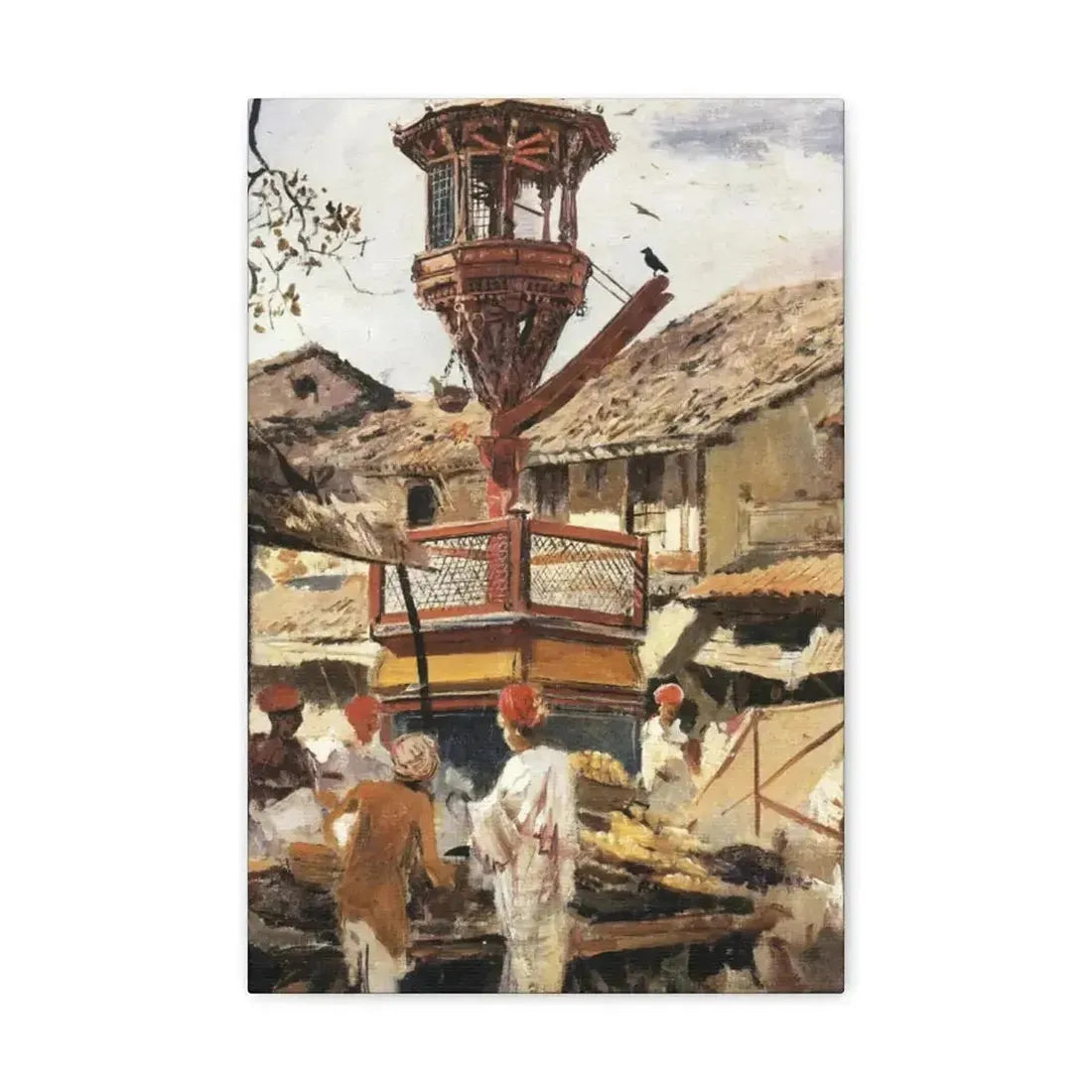 Edwin Lord Weeks (1849-1903) Birdhouse and Market - Ahmedabad, India - c1887-1892 - Canvas Wall Art - The Sticker Space
