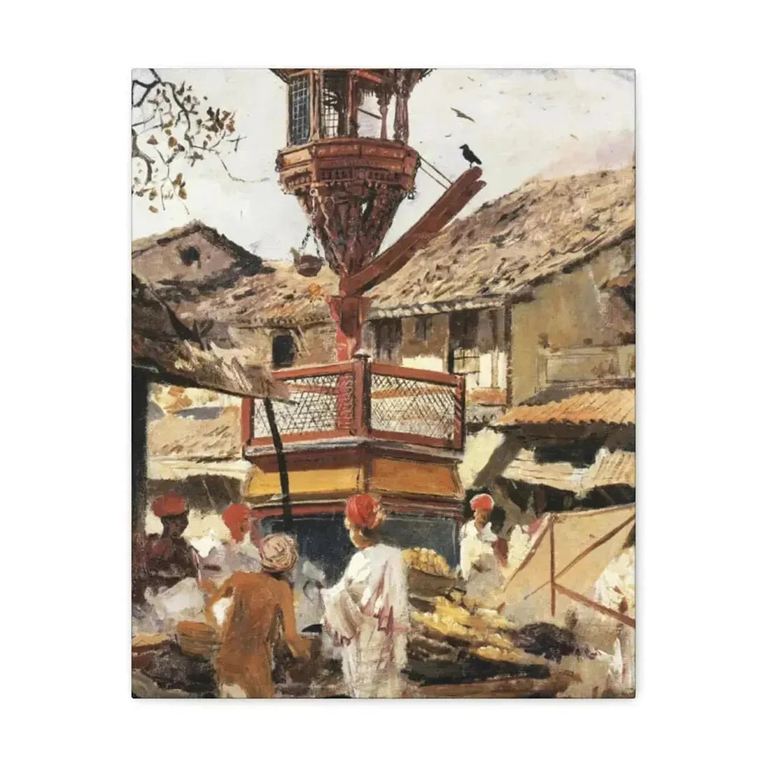 Edwin Lord Weeks (1849-1903) Birdhouse and Market - Ahmedabad, India - c1887-1892 - Canvas Wall Art - The Sticker Space