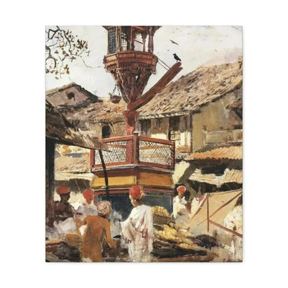 Edwin Lord Weeks (1849-1903) Birdhouse and Market - Ahmedabad, India - c1887-1892 - Canvas Wall Art - The Sticker Space
