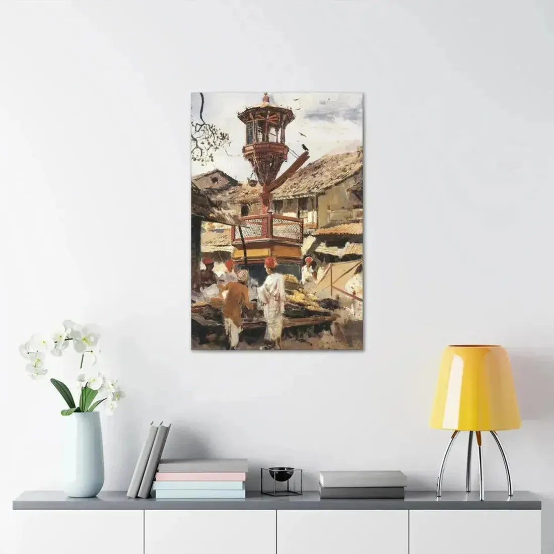 Edwin Lord Weeks (1849-1903) Birdhouse and Market - Ahmedabad, India - c1887-1892 - Canvas Wall Art - The Sticker Space