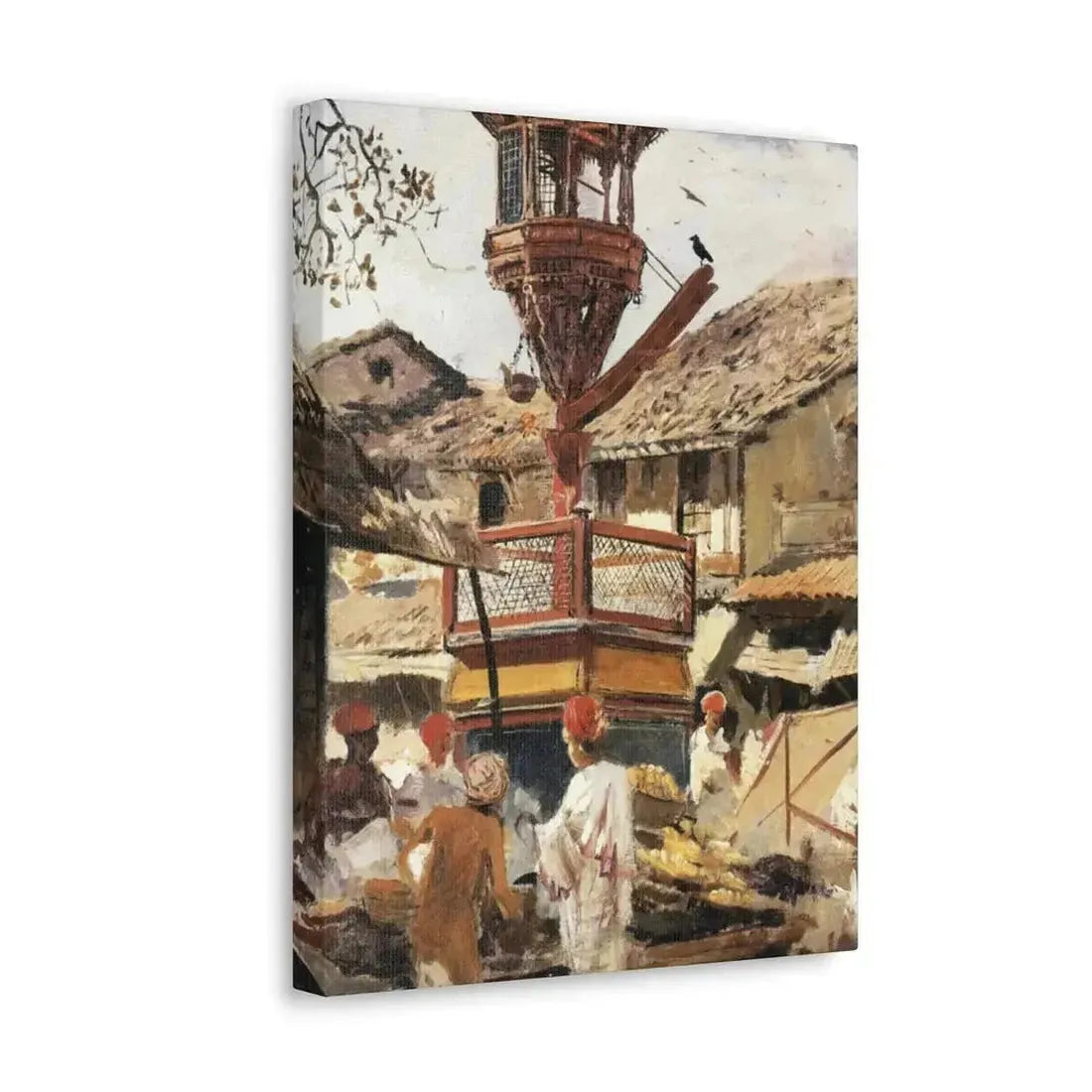 Edwin Lord Weeks (1849-1903) Birdhouse and Market - Ahmedabad, India - c1887-1892 - Canvas Wall Art - The Sticker Space