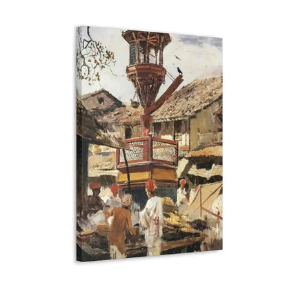 Edwin Lord Weeks (1849-1903) Birdhouse and Market - Ahmedabad, India - c1887-1892 - Canvas Wall Art - The Sticker Space