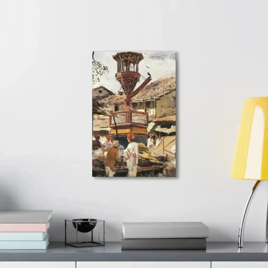 Edwin Lord Weeks (1849-1903) Birdhouse and Market - Ahmedabad, India - c1887-1892 - Canvas Wall Art - The Sticker Space