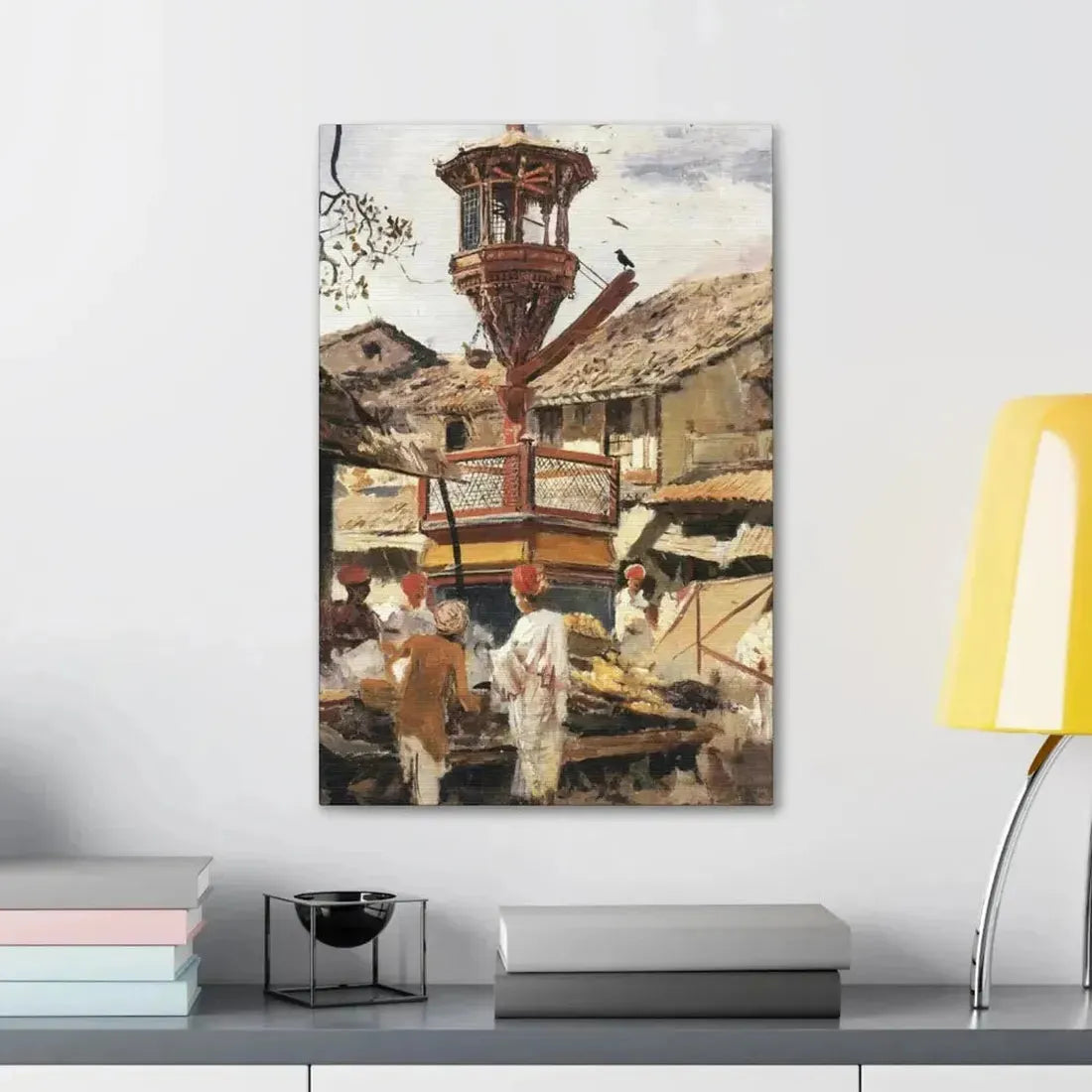 Edwin Lord Weeks (1849-1903) Birdhouse and Market - Ahmedabad, India - c1887-1892 - Canvas Wall Art - The Sticker Space