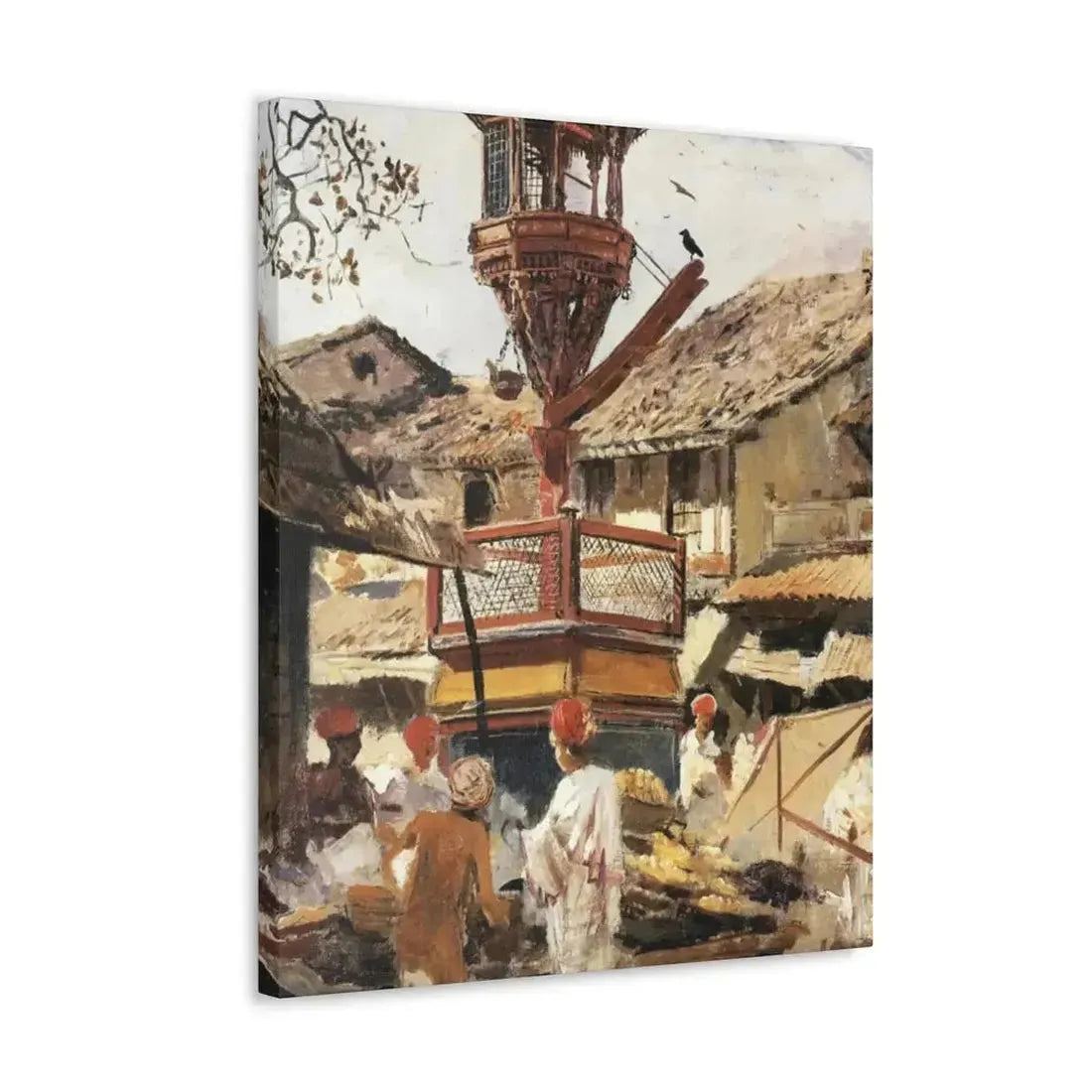 Edwin Lord Weeks (1849-1903) Birdhouse and Market - Ahmedabad, India - c1887-1892 - Canvas Wall Art - The Sticker Space