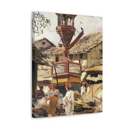 Edwin Lord Weeks (1849-1903) Birdhouse and Market - Ahmedabad, India - c1887-1892 - Canvas Wall Art - The Sticker Space