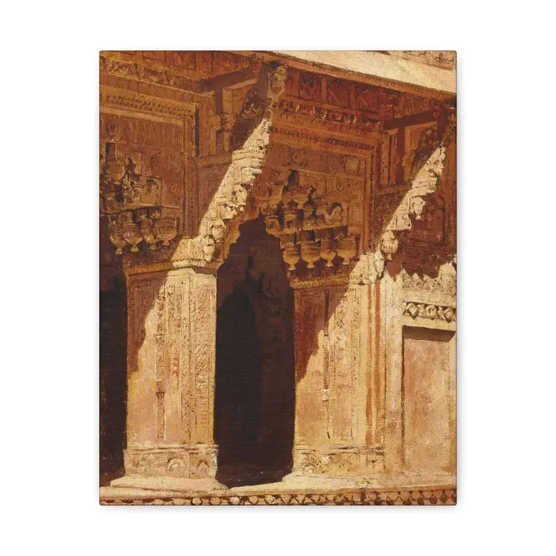 Edwin Lord Weeks (1849-1903) Curiously Wrought Red Sandstone Arches, Fort Agra, India c - Canvas Wall Art 11″ x 14″ 1.25" - The Sticker Space