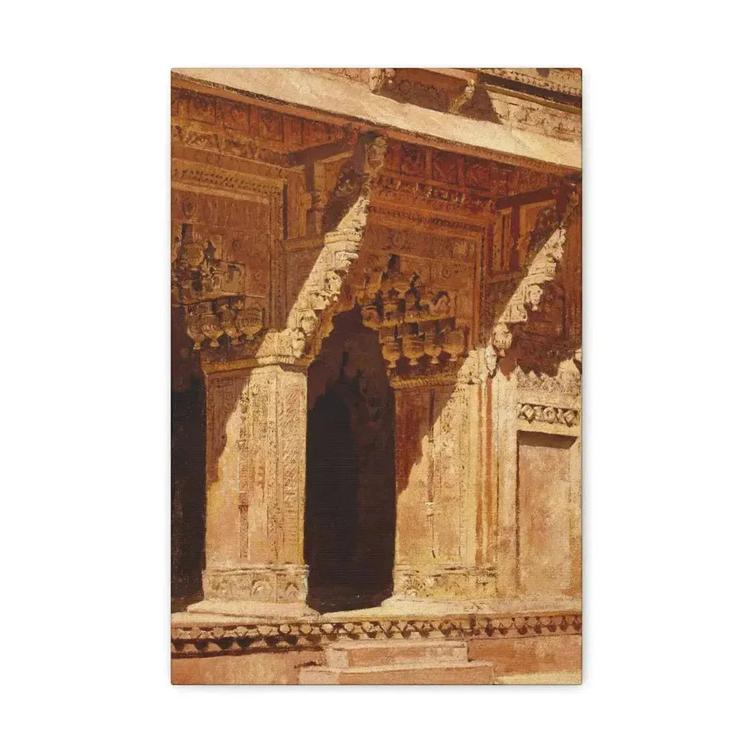 Edwin Lord Weeks (1849-1903) Curiously Wrought Red Sandstone Arches, Fort Agra, India c - Canvas Wall Art 12" x 18" 1.25" - The Sticker Space
