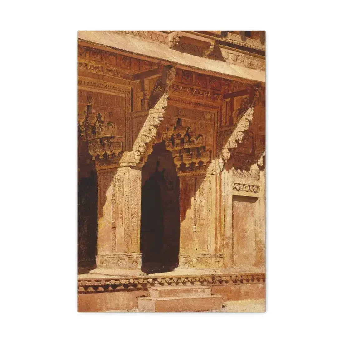 Edwin Lord Weeks (1849-1903) Curiously Wrought Red Sandstone Arches, Fort Agra, India c - Canvas Wall Art 16″ x 24″ 1.25" - The Sticker Space