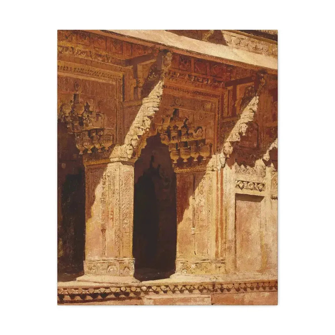 Edwin Lord Weeks (1849-1903) Curiously Wrought Red Sandstone Arches, Fort Agra, India c - Canvas Wall Art 24″ x 30″ 1.25" - The Sticker Space
