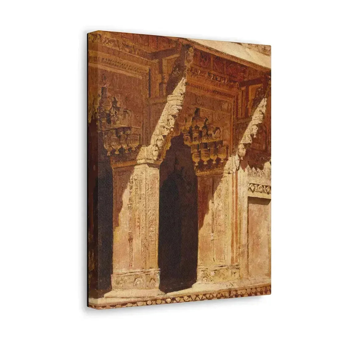 Edwin Lord Weeks (1849-1903) Curiously Wrought Red Sandstone Arches, Fort Agra, India c - Canvas Wall Art - The Sticker Space