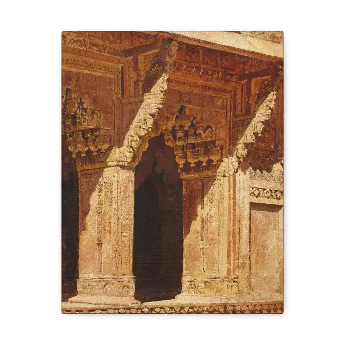 Edwin Lord Weeks (1849-1903) Curiously Wrought Red Sandstone Arches, Fort Agra, India c - Canvas Wall Art - The Sticker Space