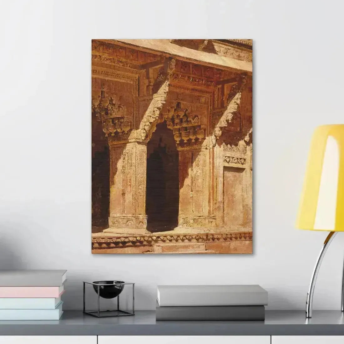 Edwin Lord Weeks (1849-1903) Curiously Wrought Red Sandstone Arches, Fort Agra, India c - Canvas Wall Art - The Sticker Space