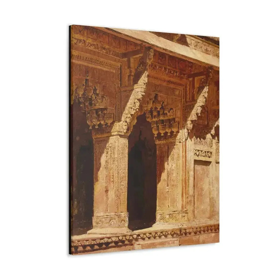 Edwin Lord Weeks (1849-1903) Curiously Wrought Red Sandstone Arches, Fort Agra, India c - Canvas Wall Art - The Sticker Space