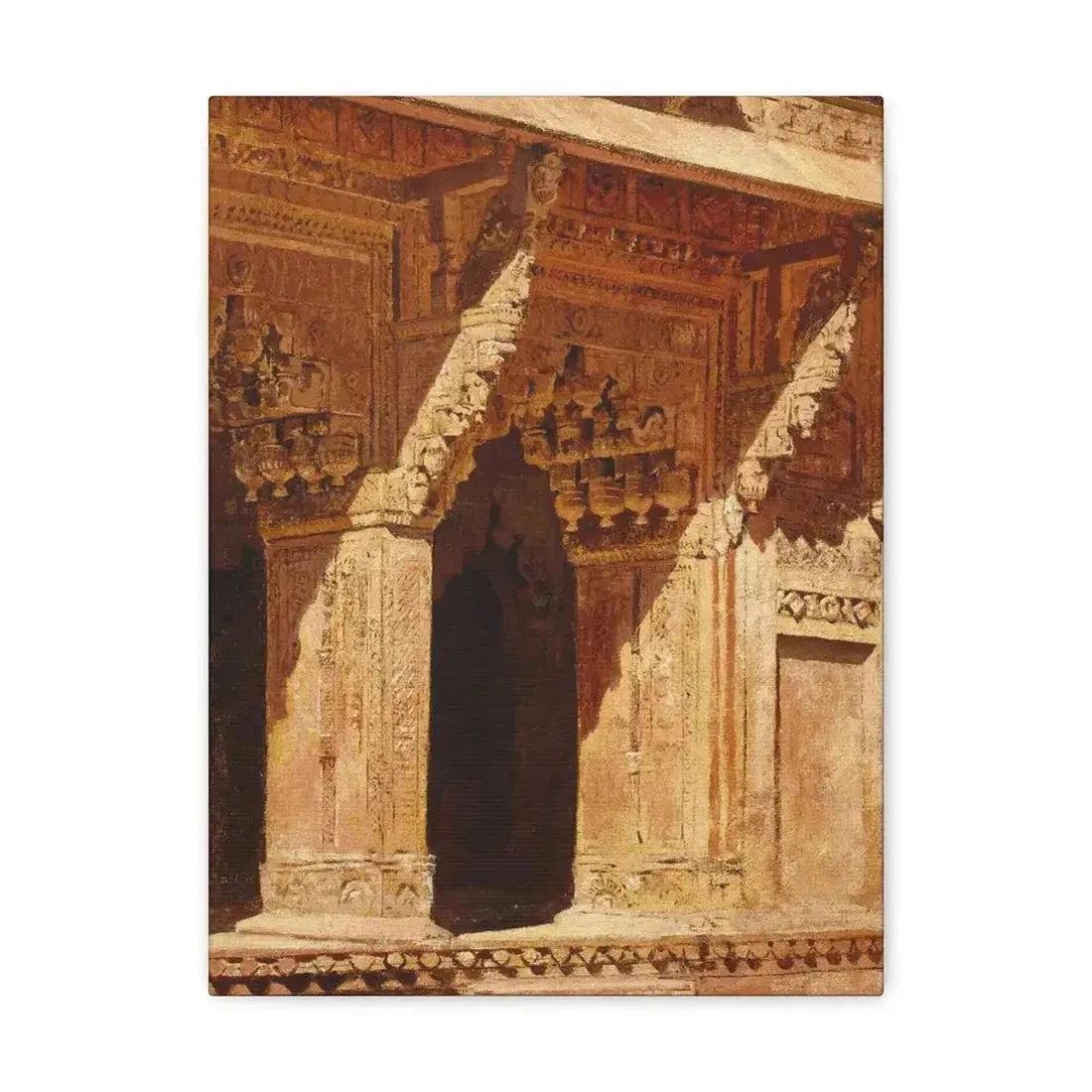 Edwin Lord Weeks (1849-1903) Curiously Wrought Red Sandstone Arches, Fort Agra, India c - Canvas Wall Art - The Sticker Space