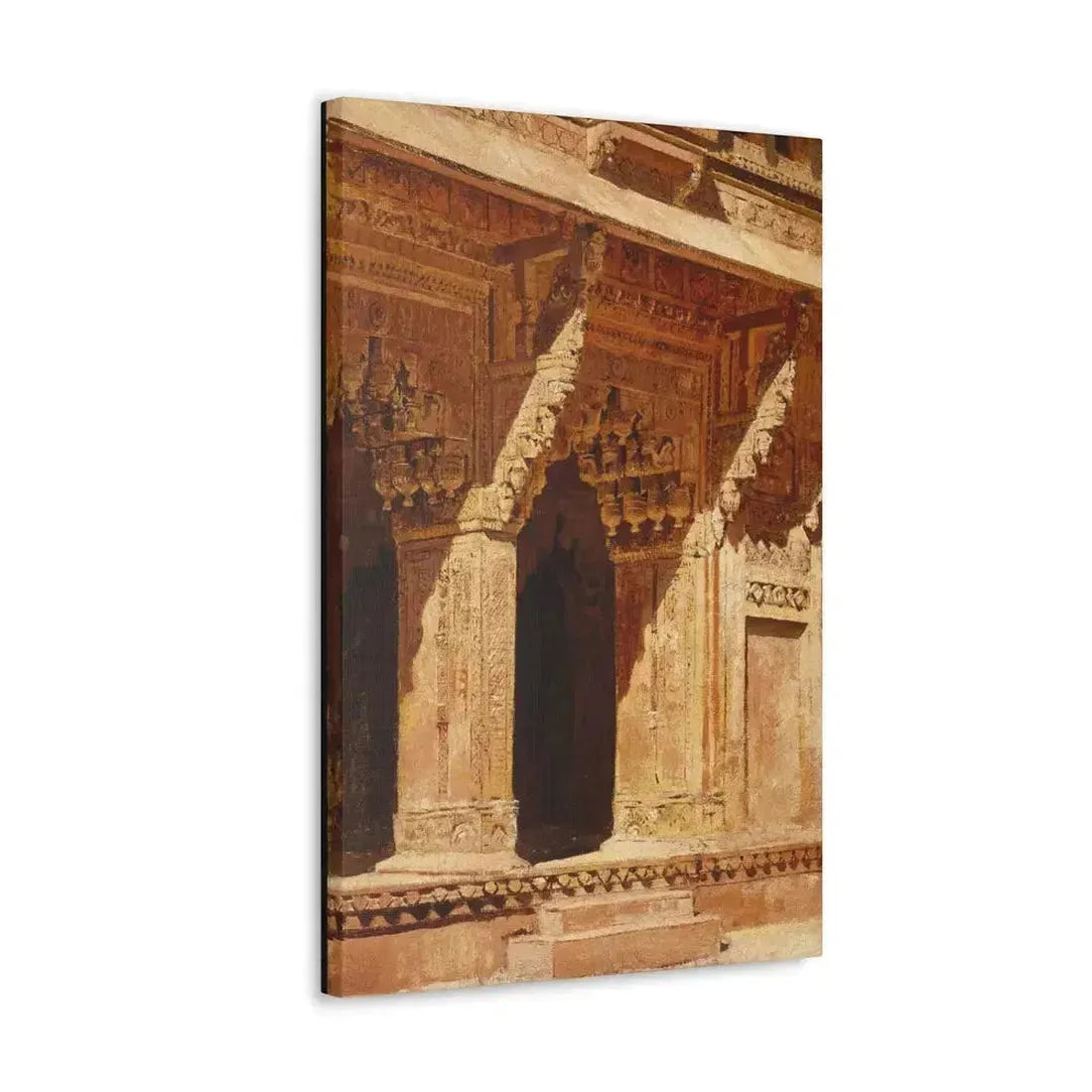 Edwin Lord Weeks (1849-1903) Curiously Wrought Red Sandstone Arches, Fort Agra, India c - Canvas Wall Art - The Sticker Space