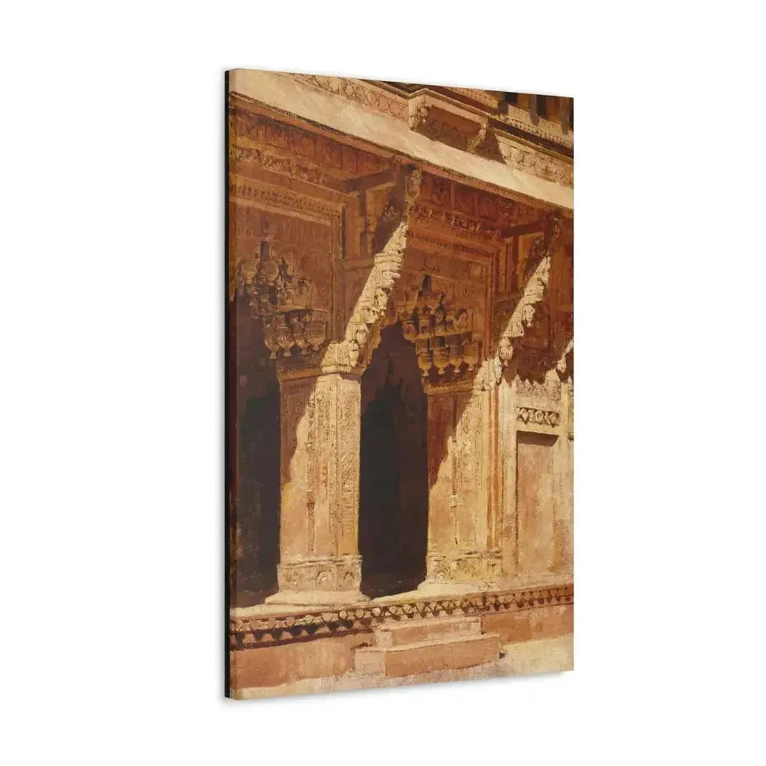 Edwin Lord Weeks (1849-1903) Curiously Wrought Red Sandstone Arches, Fort Agra, India c - Canvas Wall Art - The Sticker Space