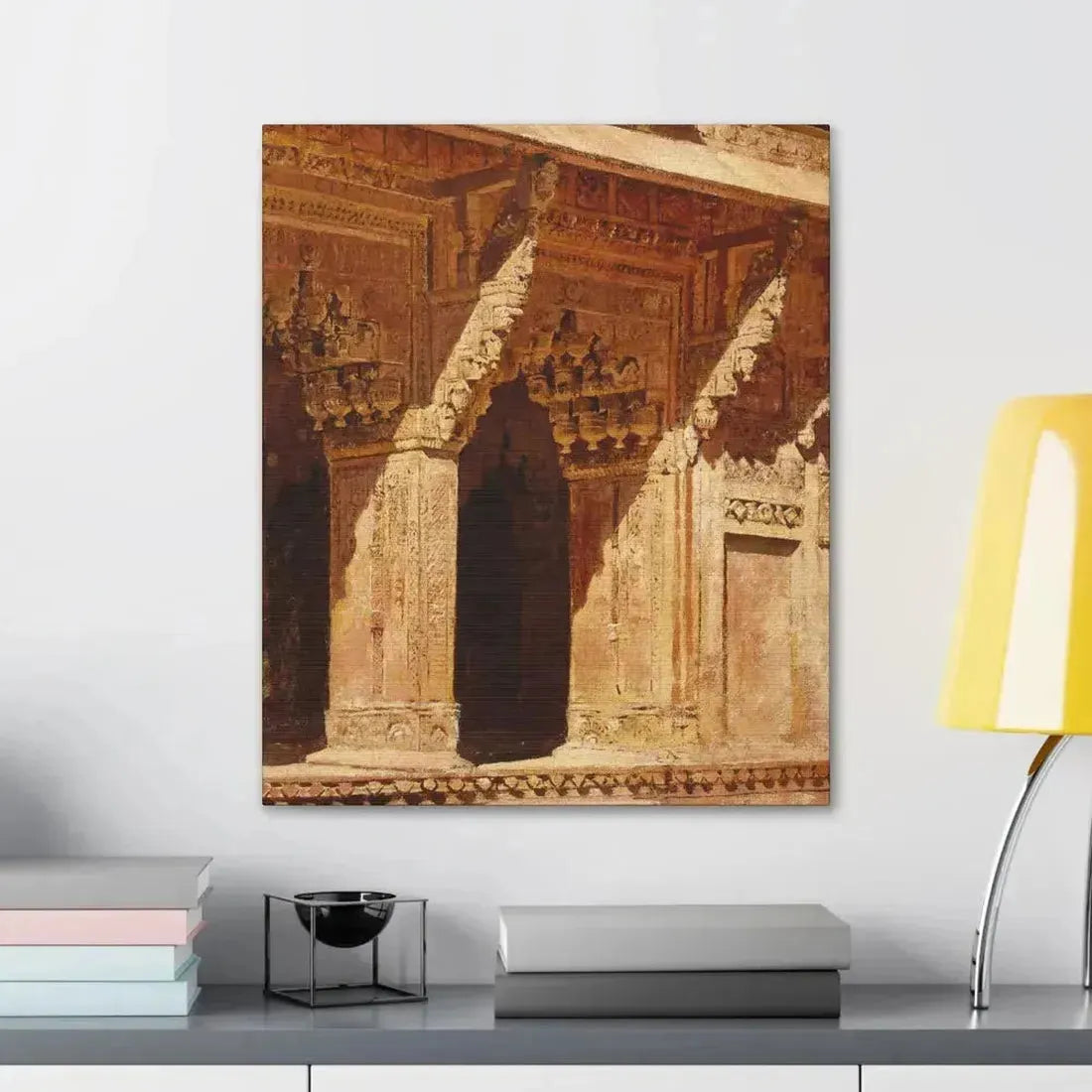 Edwin Lord Weeks (1849-1903) Curiously Wrought Red Sandstone Arches, Fort Agra, India c - Canvas Wall Art - The Sticker Space