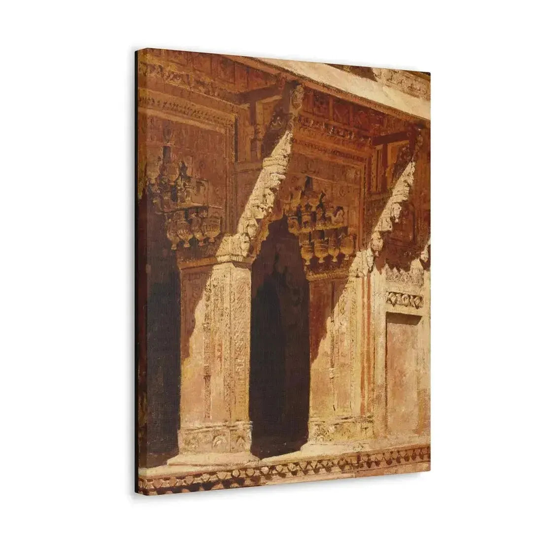 Edwin Lord Weeks (1849-1903) Curiously Wrought Red Sandstone Arches, Fort Agra, India c - Canvas Wall Art - The Sticker Space