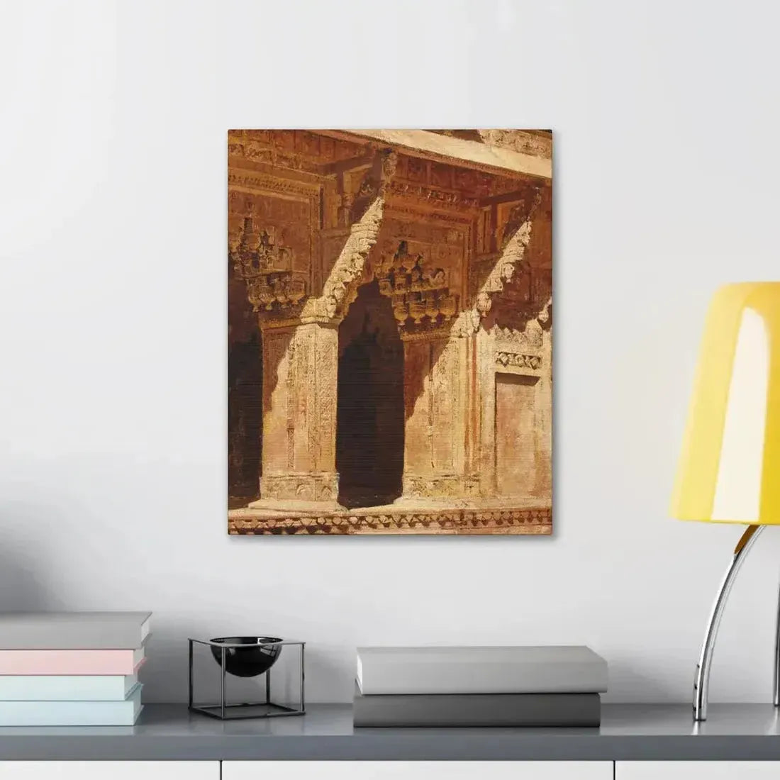 Edwin Lord Weeks (1849-1903) Curiously Wrought Red Sandstone Arches, Fort Agra, India c - Canvas Wall Art - The Sticker Space
