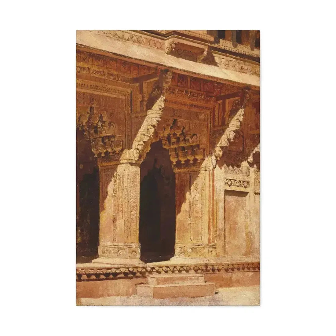 Edwin Lord Weeks (1849-1903) Curiously Wrought Red Sandstone Arches, Fort Agra, India c - Canvas Wall Art - The Sticker Space