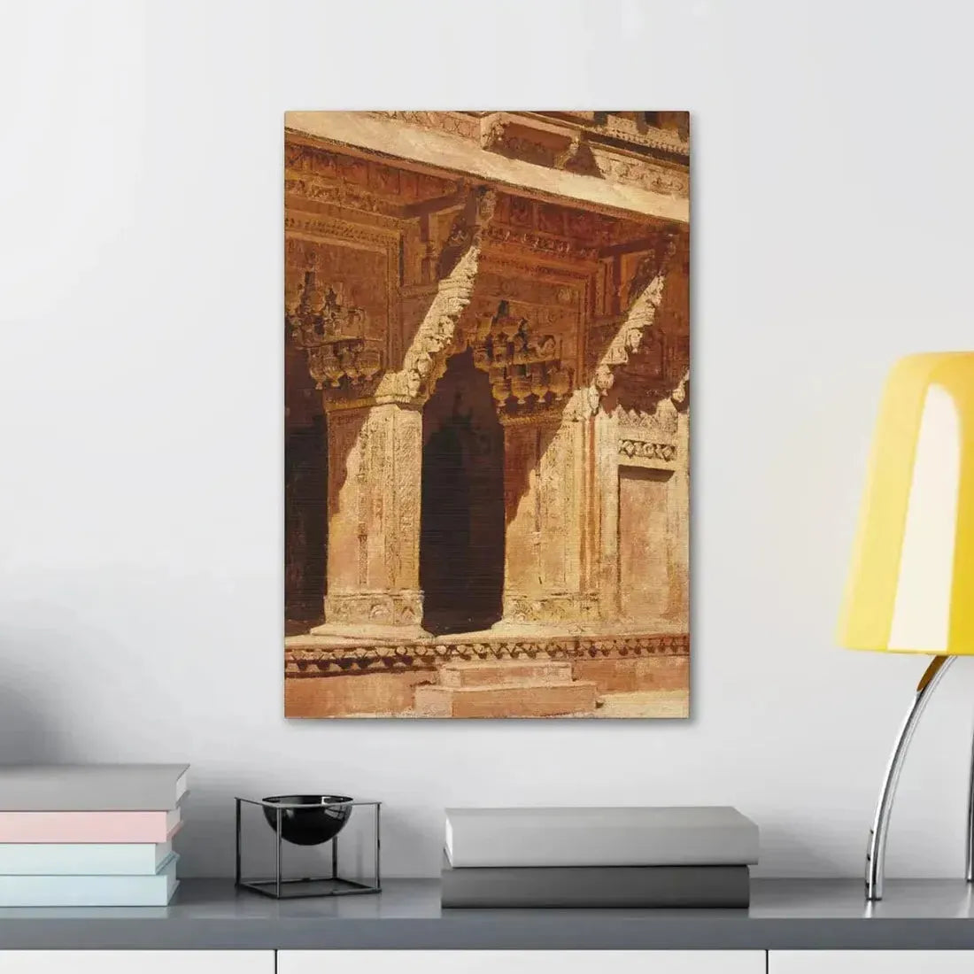 Edwin Lord Weeks (1849-1903) Curiously Wrought Red Sandstone Arches, Fort Agra, India c - Canvas Wall Art - The Sticker Space