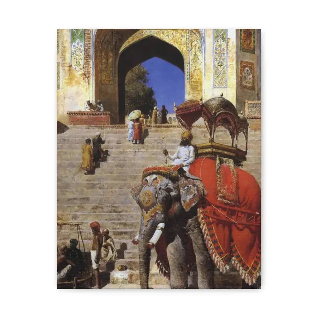 Edwin Lord Weeks (1849-1903) Royal Elephant at the Gateway to the Jami Masjid, Mathura - Canvas Wall Art 11″ x 14″ 1.25" - The Sticker Space