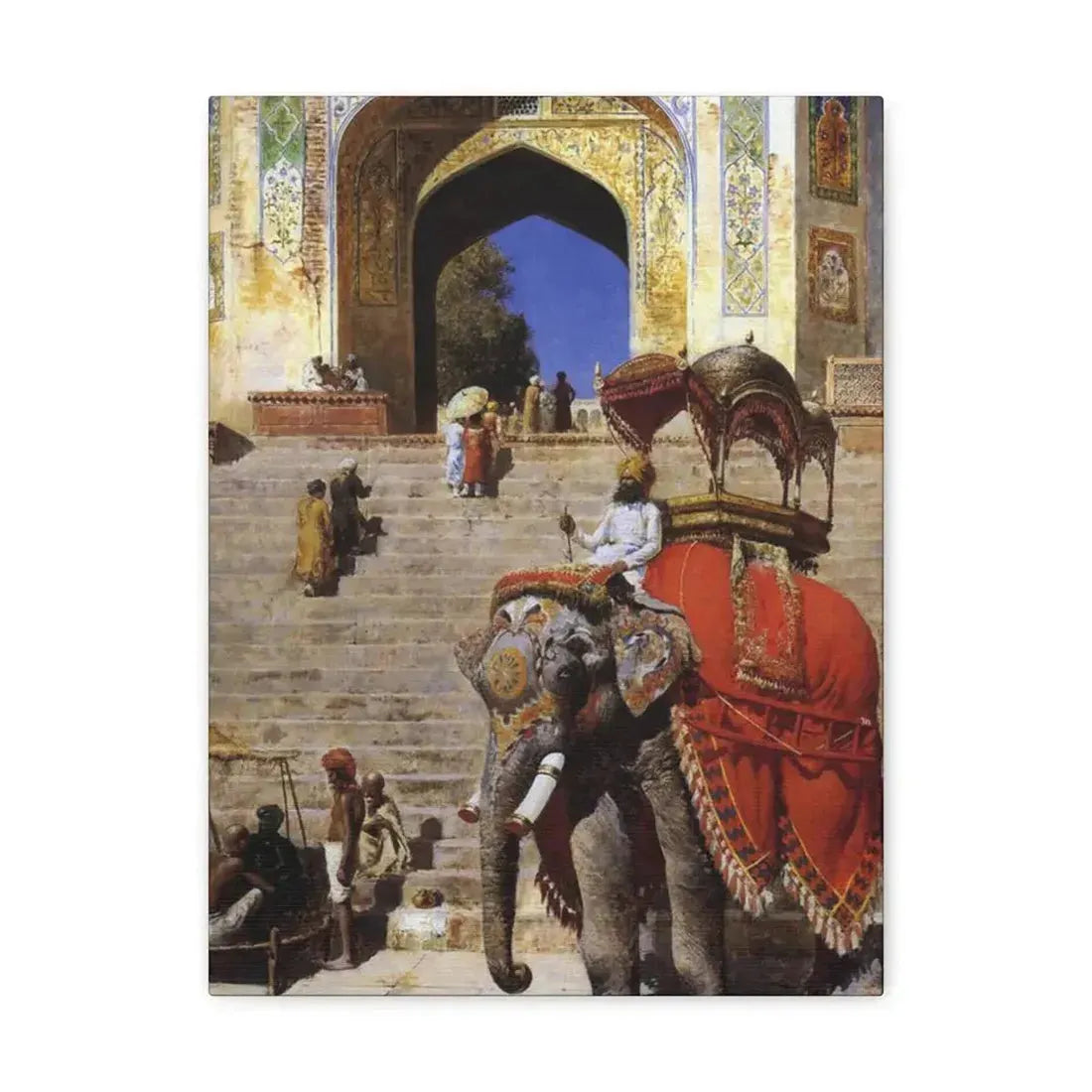 Edwin Lord Weeks (1849-1903) Royal Elephant at the Gateway to the Jami Masjid, Mathura - Canvas Wall Art 12″ x 16″ 1.25" - The Sticker Space