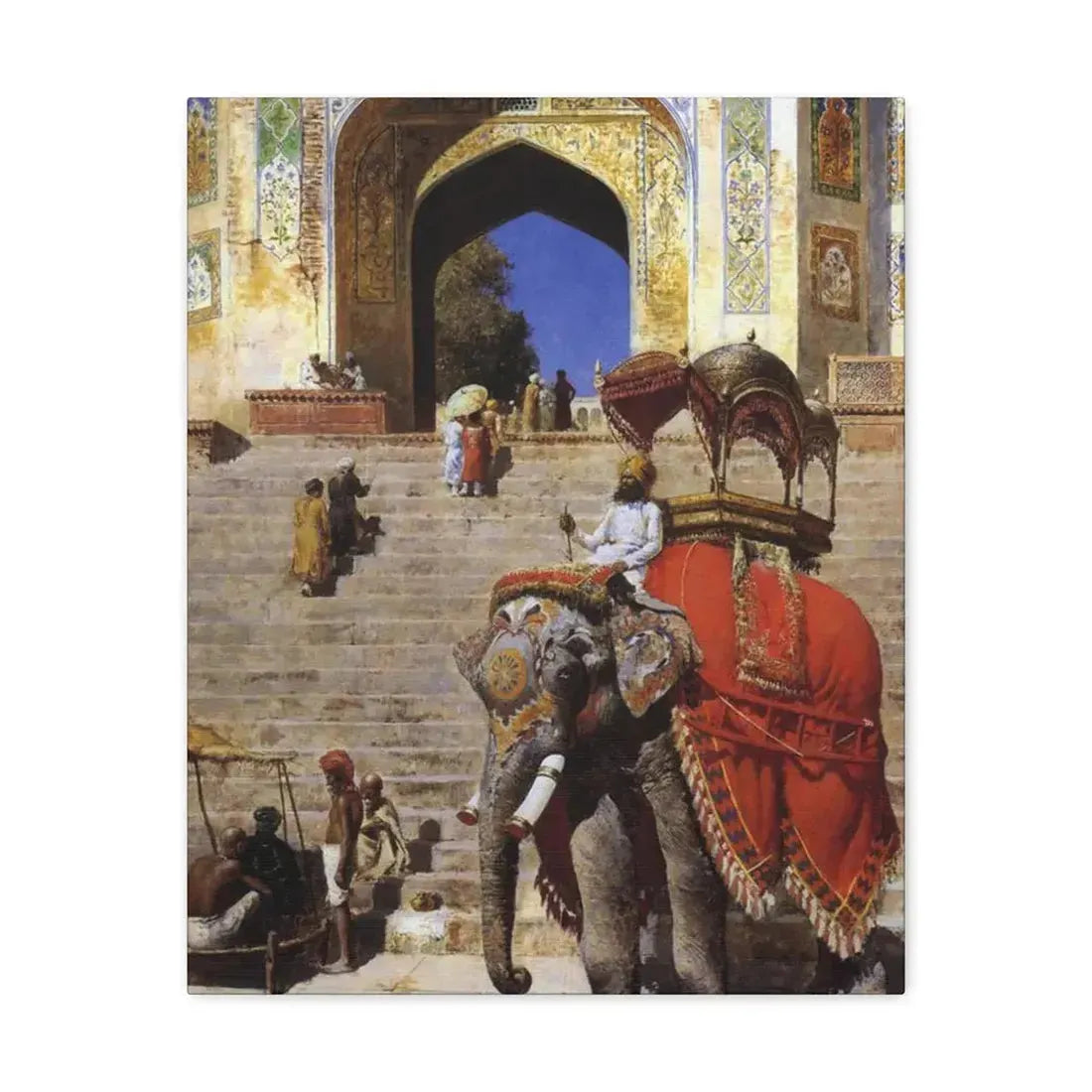 Edwin Lord Weeks (1849-1903) Royal Elephant at the Gateway to the Jami Masjid, Mathura - Canvas Wall Art 16″ x 20″ 1.25" - The Sticker Space