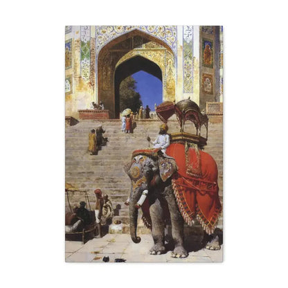 Edwin Lord Weeks (1849-1903) Royal Elephant at the Gateway to the Jami Masjid, Mathura - Canvas Wall Art 16″ x 24″ 1.25" - The Sticker Space