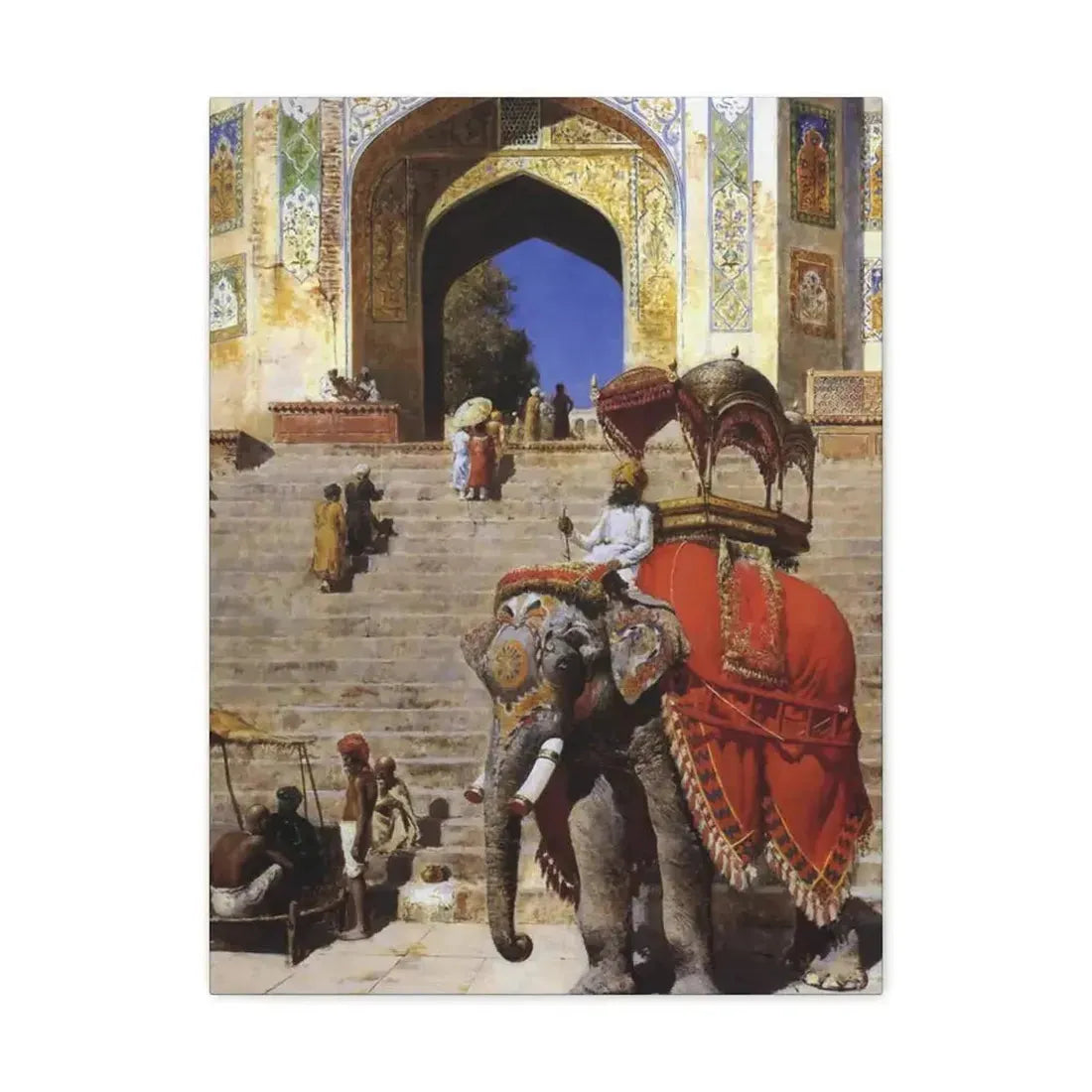 Edwin Lord Weeks (1849-1903) Royal Elephant at the Gateway to the Jami Masjid, Mathura - Canvas Wall Art - The Sticker Space