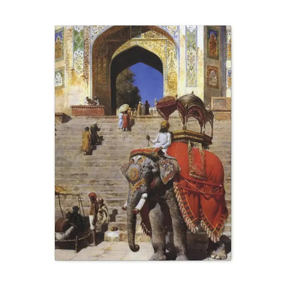 Edwin Lord Weeks (1849-1903) Royal Elephant at the Gateway to the Jami Masjid, Mathura - Canvas Wall Art - The Sticker Space