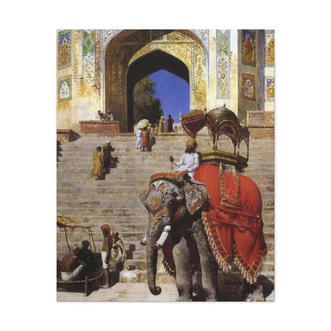Edwin Lord Weeks (1849-1903) Royal Elephant at the Gateway to the Jami Masjid, Mathura - Canvas Wall Art - The Sticker Space