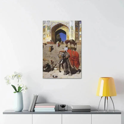 Edwin Lord Weeks (1849-1903) Royal Elephant at the Gateway to the Jami Masjid, Mathura - Canvas Wall Art - The Sticker Space