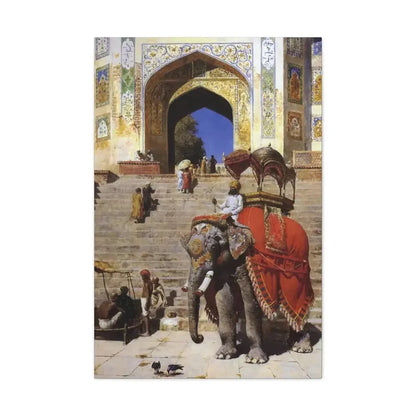 Edwin Lord Weeks (1849-1903) Royal Elephant at the Gateway to the Jami Masjid, Mathura - Canvas Wall Art - The Sticker Space