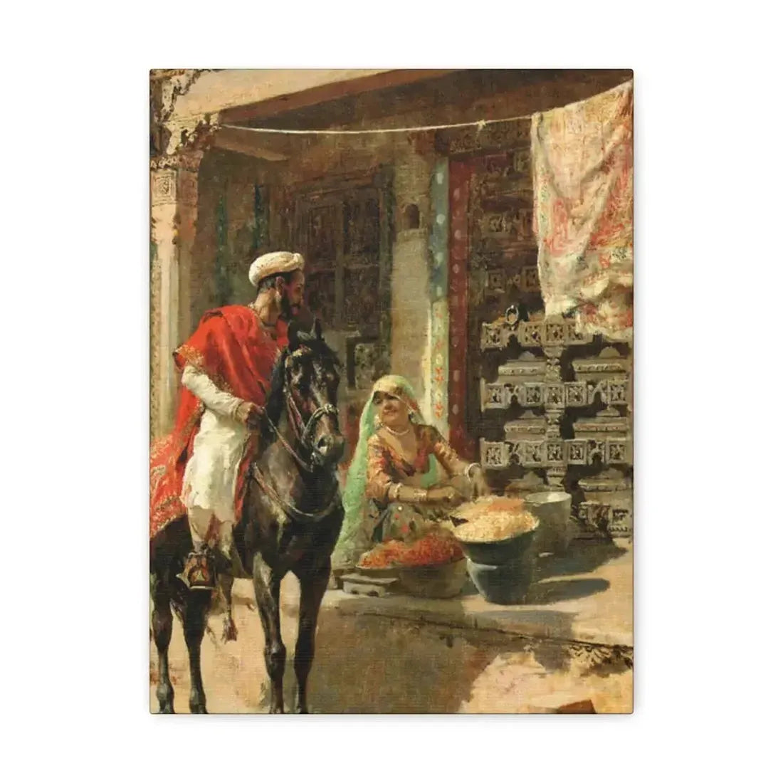 Edwin Lord Weeks (1849-1903) Street Vendor, Ahmedabad c1885 - Canvas Wall Art 12″ x 16″ 1.25" - The Sticker Space