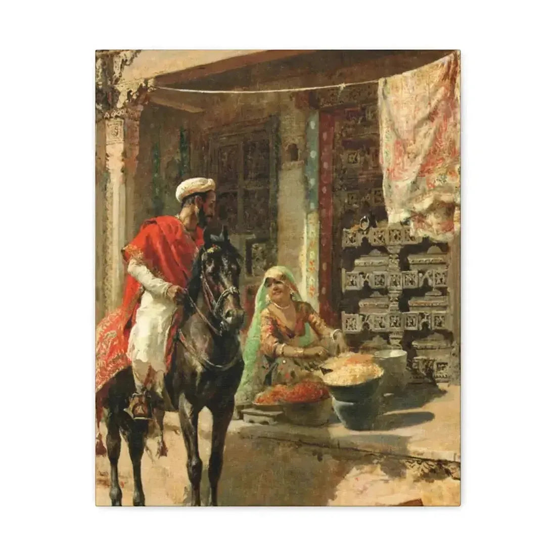Edwin Lord Weeks (1849-1903) Street Vendor, Ahmedabad c1885 - Canvas Wall Art 16″ x 20″ 1.25" - The Sticker Space