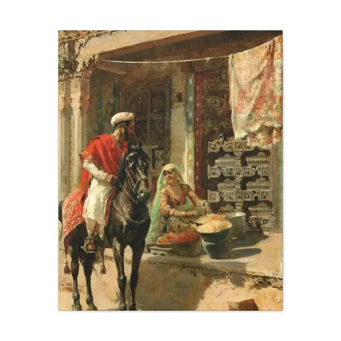 Edwin Lord Weeks (1849-1903) Street Vendor, Ahmedabad c1885 - Canvas Wall Art - The Sticker Space